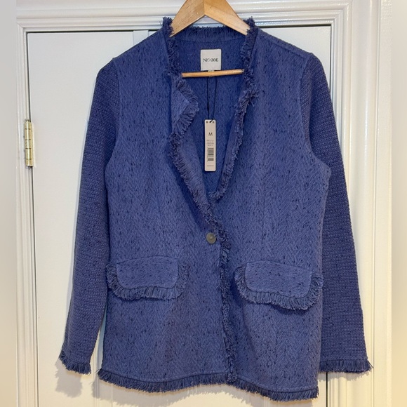 NWT Nic + Zoe Fringe Mix Knit Blazer in Cornflower All Season - Picture 6 of 11